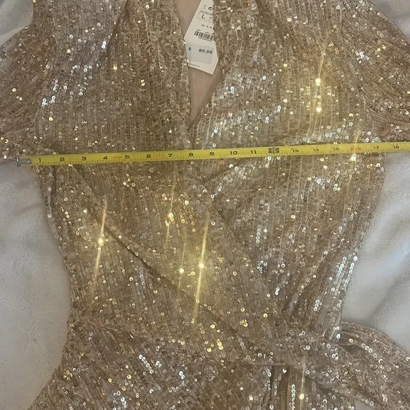 Zara Sparkling Gold Long Sleeve Dress NWT - Picture 9 of 10